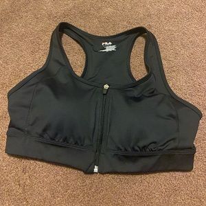 Black Fila sports bra with zipper front